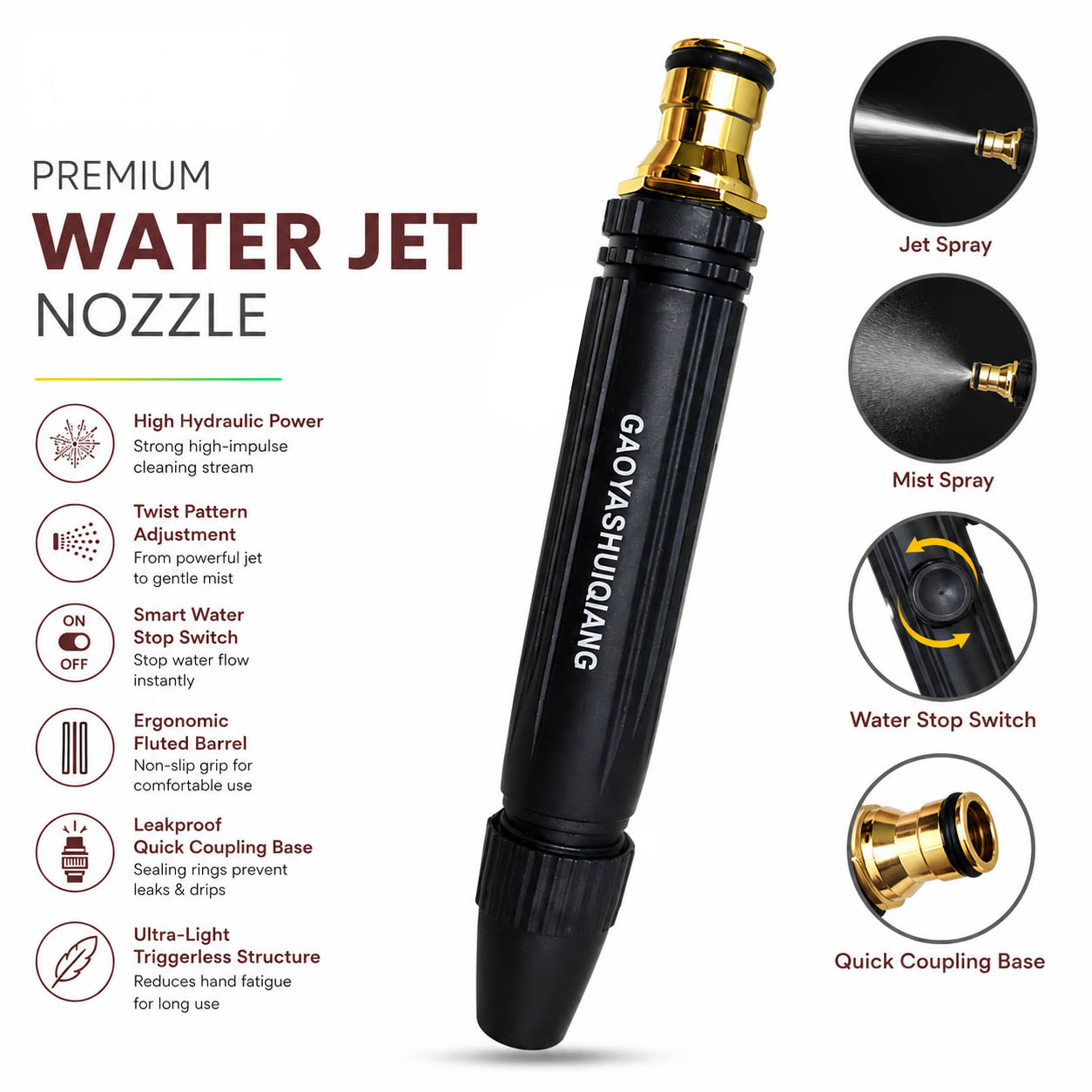 Water Jet Nozzle - Trovpk Trovpk Heavy Duty High-Pressure Hose Nozzle | Plastic Spray Gun with Water Stop Switch - Image 1
